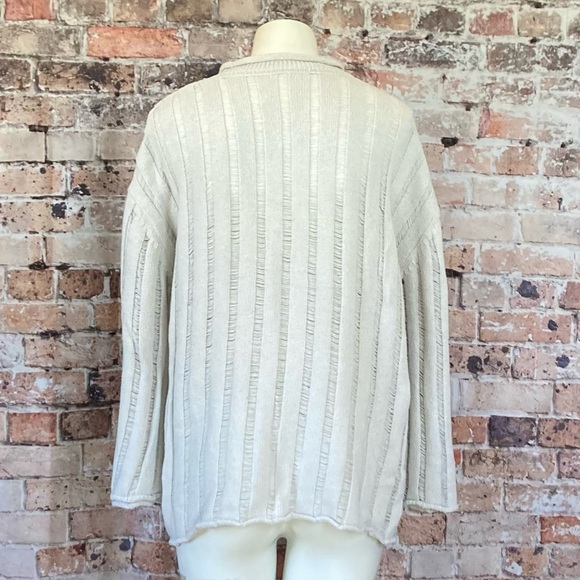 Knit Ribbed Sweater Drop Shoulder Off-WhiteSz Medium - Picture 7 of 10